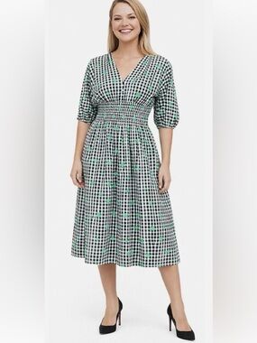 Kate Spade New York Womens Dress Gingham Smocked Voile Empire Waist Midi